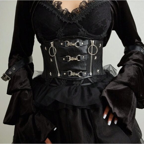 Accessories - Zip Up Faux Leather Corset Belt Buckles Star Studs Stretchy Halloween Costume